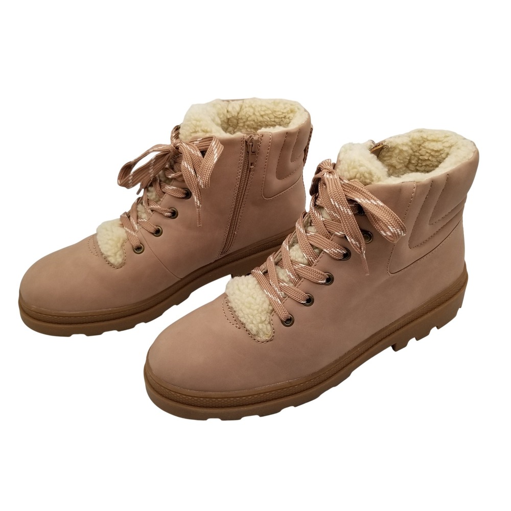 Nordstrom‎ Rack Chiara Boots Women 11 Pink Faux Fur Lined Lace Up Side Zip